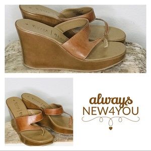 Tan leather, wedge, platform sandals